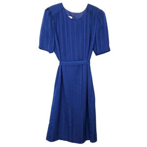 1980s Charlet + Thomaschewski Midi Dress Women Size 42 Blue Short Sleeve Belted